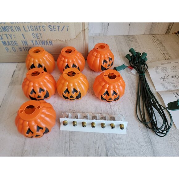 Lillian Vernon outdoor pumpkin light set Halloween Jack O'Lantern decor vintage - Picture 1 of 10